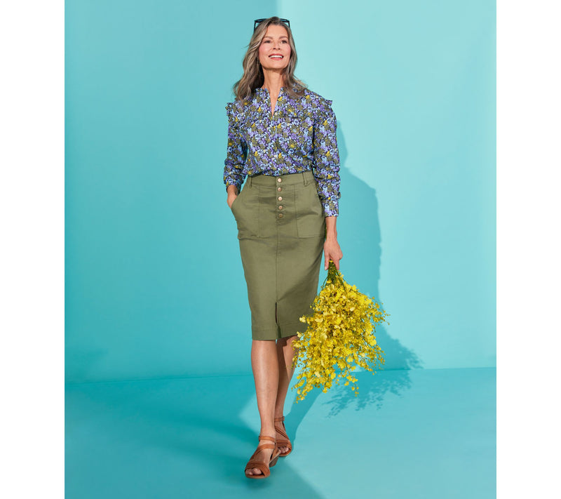 by Stacy London Printed Voile Shirt with Ruffle Detail — View 8