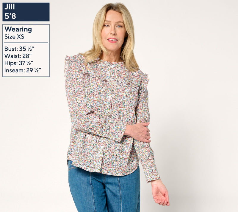by Stacy London Printed Voile Shirt with Ruffle Detail — View 4