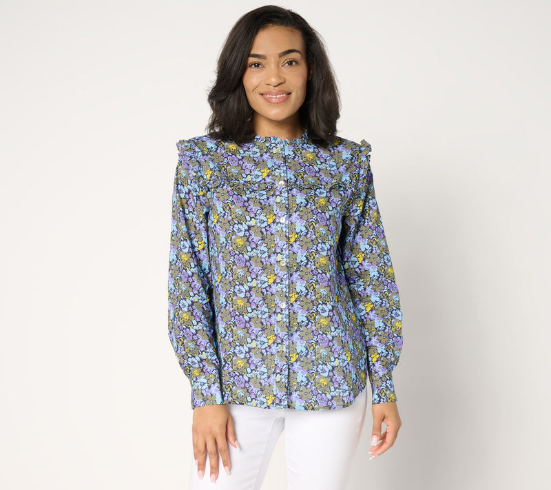 by Stacy London Printed Voile Shirt with Ruffle Detail — View 11