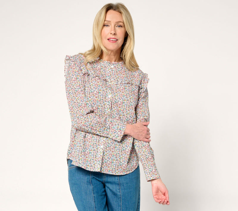 by Stacy London Printed Voile Shirt with Ruffle Detail — View 12