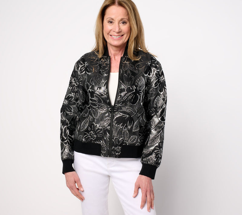 by Stacy London Metallic Floral Brocade Bomber Jacket — View 7