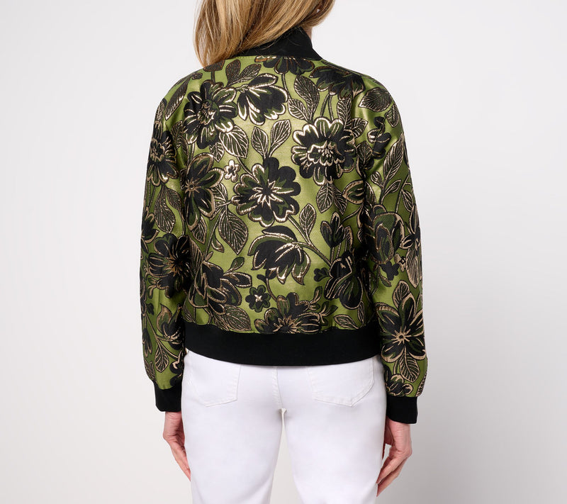 by Stacy London Metallic Floral Brocade Bomber Jacket — View 10