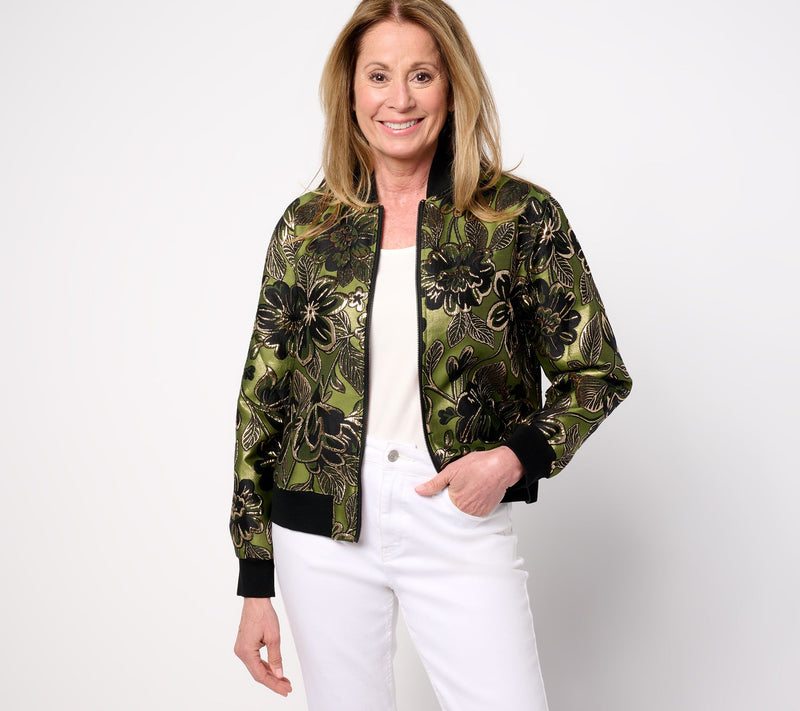 by Stacy London Metallic Floral Brocade Bomber Jacket — View 5