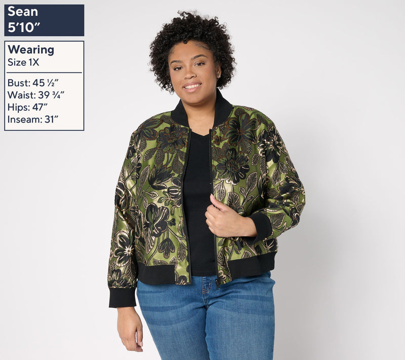 by Stacy London Metallic Floral Brocade Bomber Jacket — View 8