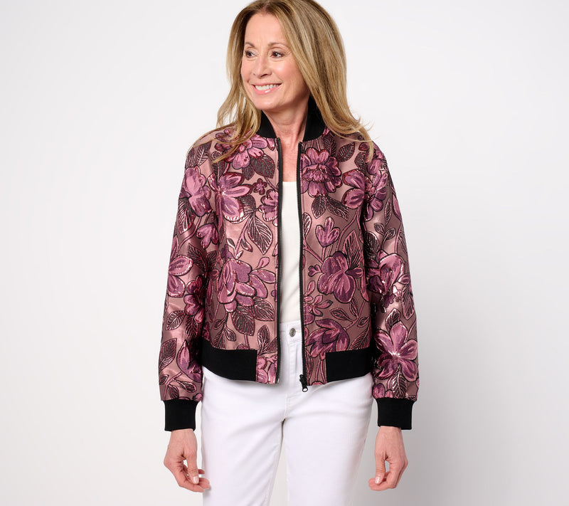 by Stacy London Metallic Floral Brocade Bomber Jacket — View 3