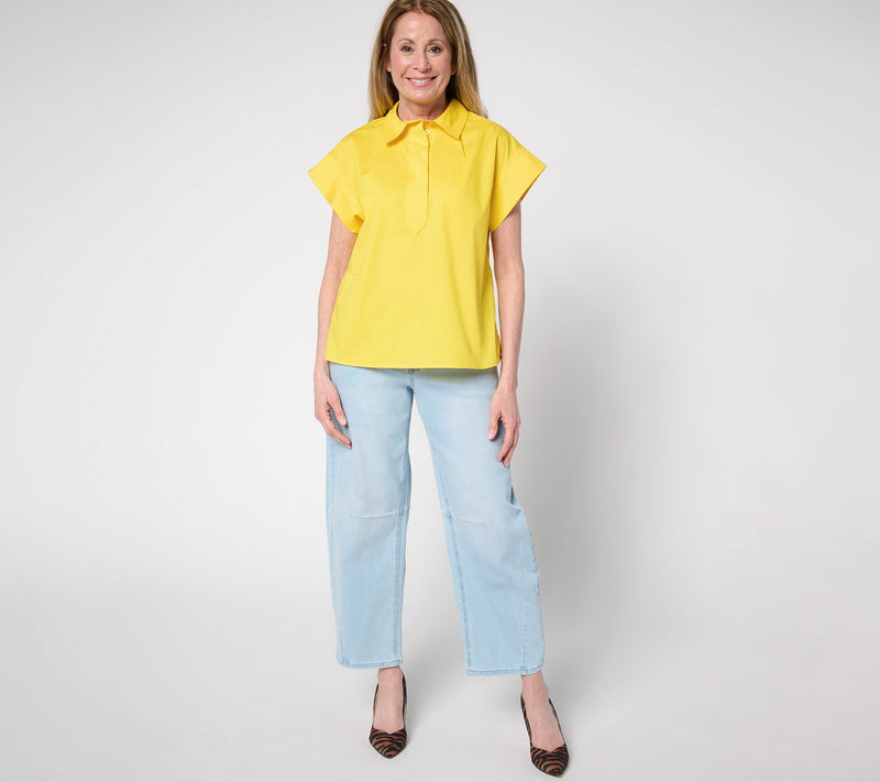 Carla Rockmore Collection Cotton Poplin Short Sleeve Henley Shirt — View 9