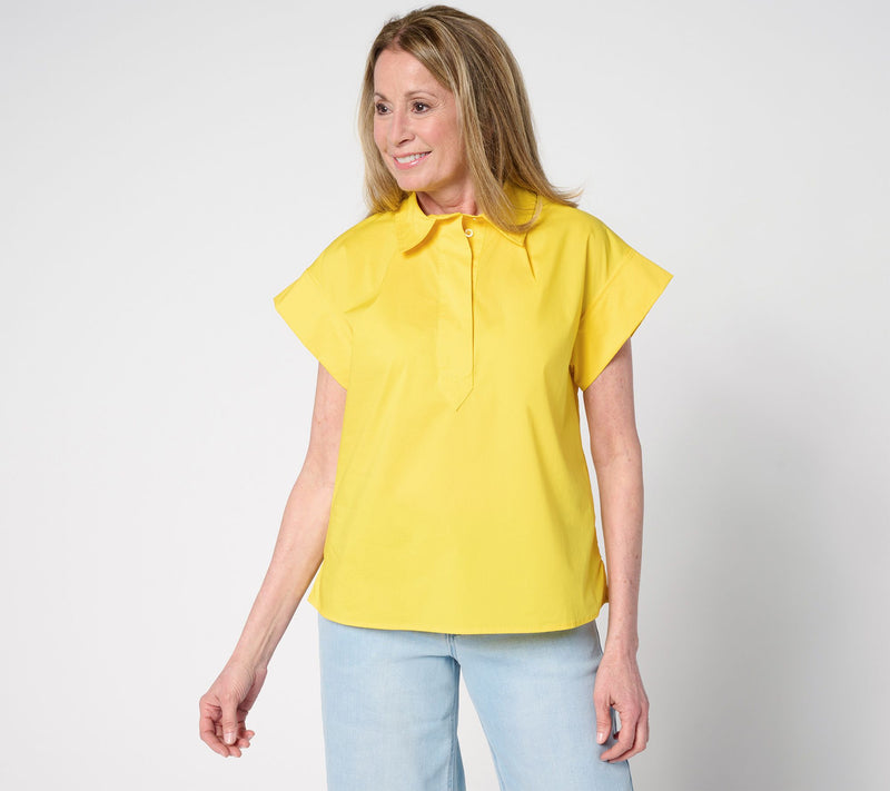 Carla Rockmore Collection Cotton Poplin Short Sleeve Henley Shirt — View 4