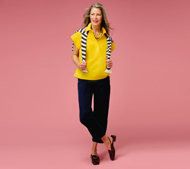 Carla Rockmore Collection Cotton Poplin Short Sleeve Henley Shirt — View 11