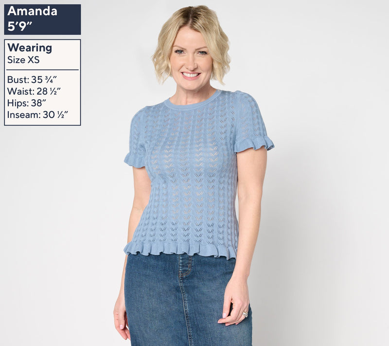 Me by Jennie Garth Rhonda Pointelle Short Sleeve Sweater — View 11