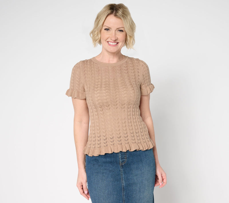 Me by Jennie Garth Rhonda Pointelle Short Sleeve Sweater — View 9