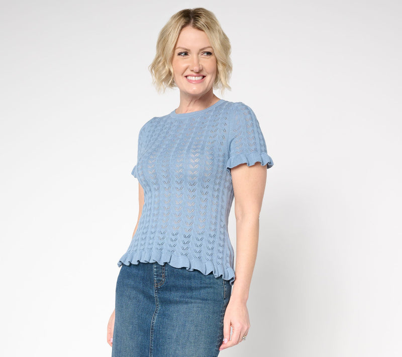Me by Jennie Garth Rhonda Pointelle Short Sleeve Sweater — View 5
