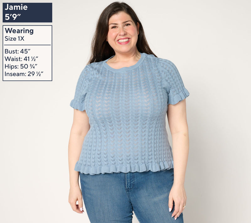 Me by Jennie Garth Rhonda Pointelle Short Sleeve Sweater — View 10