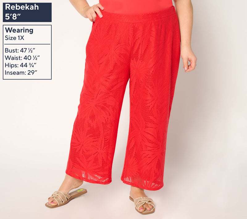 Susan Graver Soleil Regular Lace Knit Wide-Leg Crop Pants — View 2