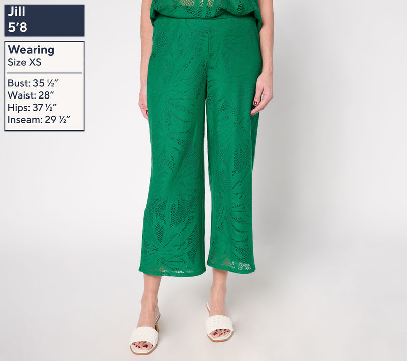 Susan Graver Soleil Regular Lace Knit Wide-Leg Crop Pants — View 3