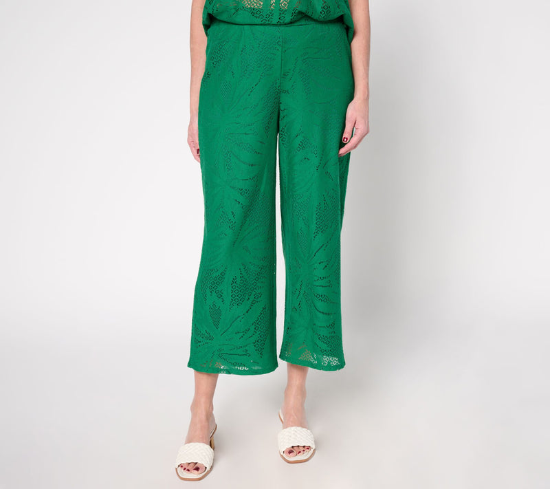 Susan Graver Soleil Regular Lace Knit Wide-Leg Crop Pants — View 13