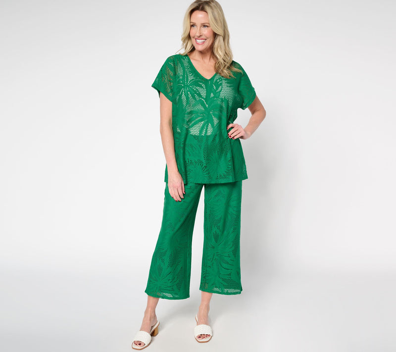 Susan Graver Soleil Petite Lace Knit Wide-Leg Crop Pant — View 5