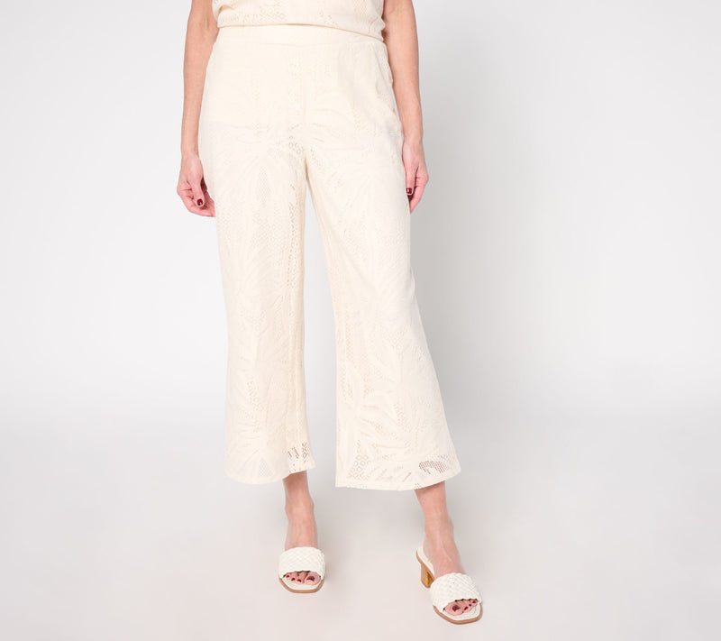 Susan Graver Soleil Petite Lace Knit Wide-Leg Crop Pant — View 11