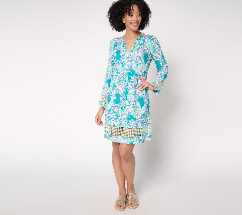 Susan Graver Soleil Regular Printed Dress with Lace Trim — Main view