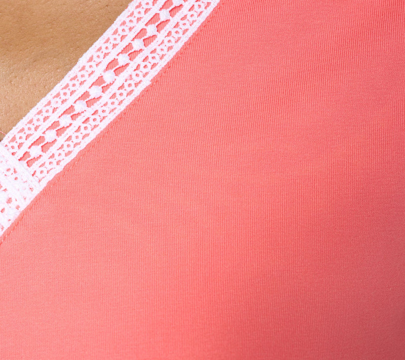 Cuddl Duds Cottonwear+ V-Neck Crochet Trim Tee — View 14