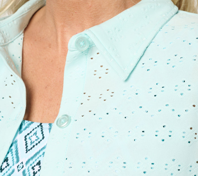 Cuddl Duds Eyelet Button Up Collared Top — View 15