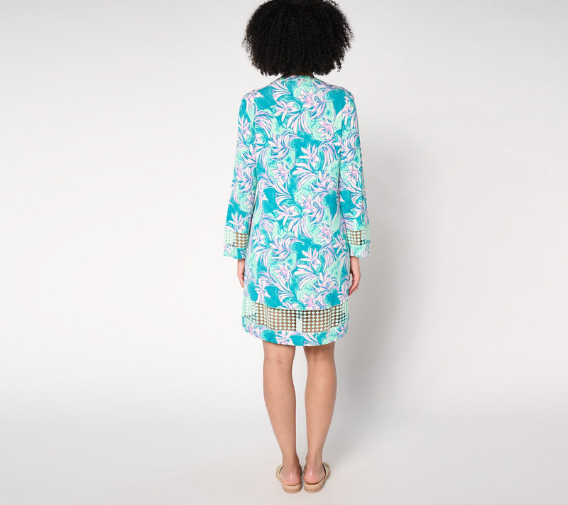 Susan Graver Soleil Petite Printed Dress with Lace Trim — View 14