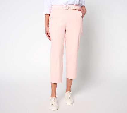 AnyBody Regular All-Stretch Twill Tapered Pants with Faux D-Ring Belt