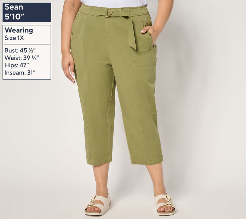 AnyBody Regular All-Stretch Twill Tapered Pants with Faux D-Ring Belt — View 2