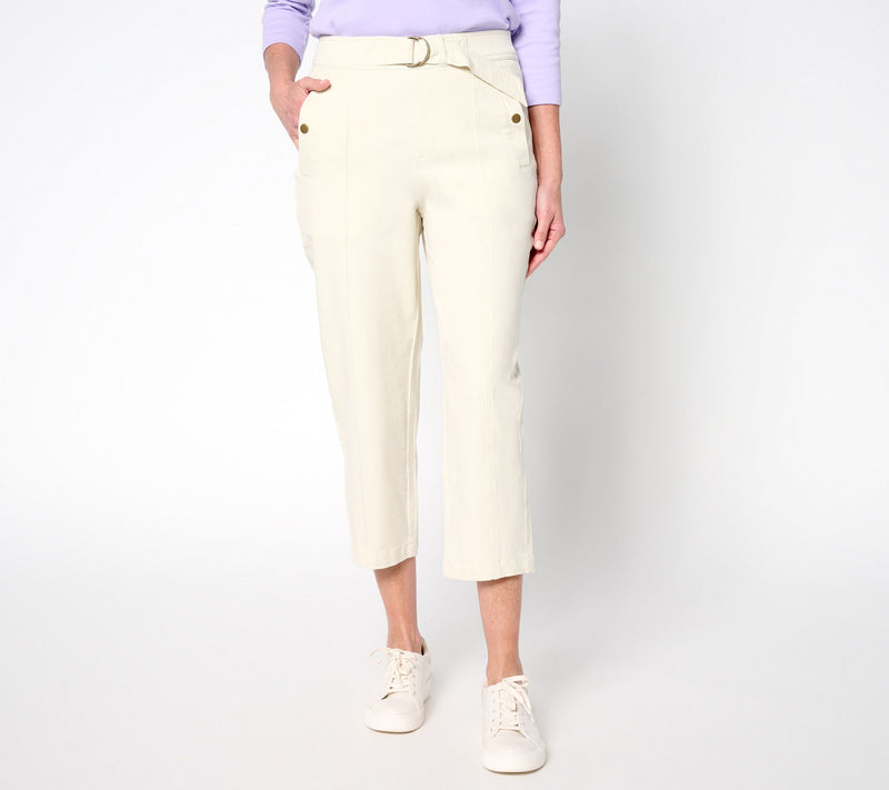 AnyBody Petite All-Stretch Twill Tapered Pants with Faux D-Ring Belt — View 10