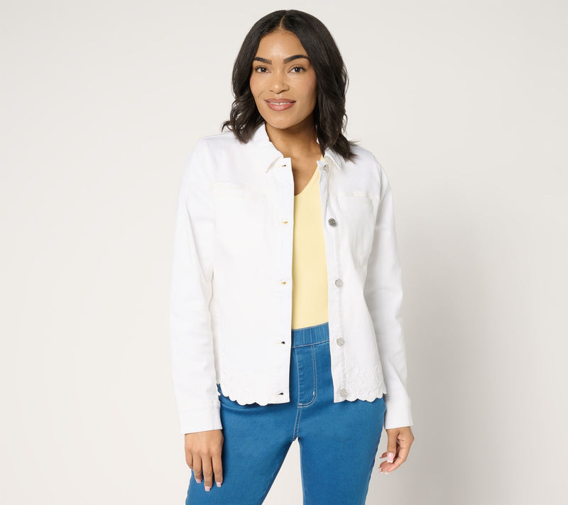 Susan Graver Color Denim Jacket with Soutache — View 5