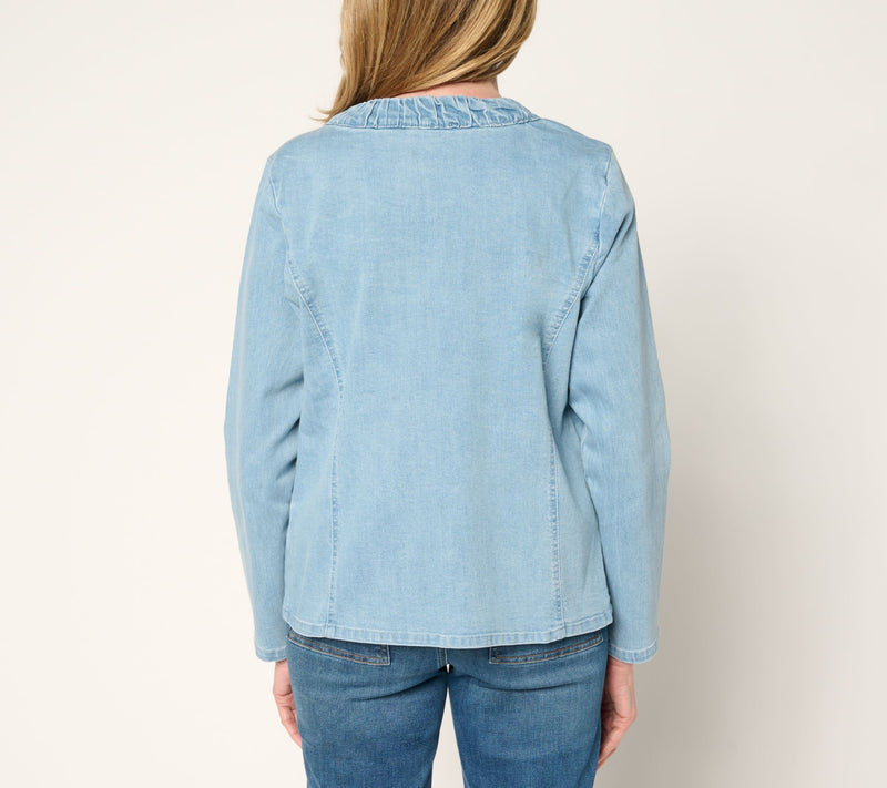 Susan Graver Ruched Front Stretch Denim Jacket — View 10