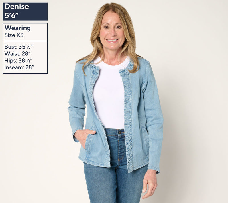 Susan Graver Ruched Front Stretch Denim Jacket — View 9