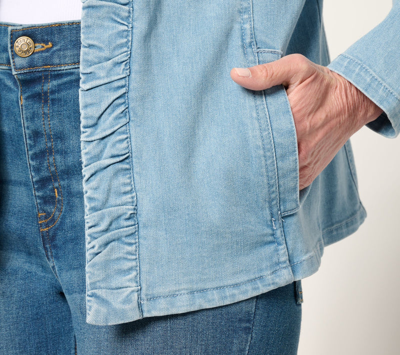 Susan Graver Ruched Front Stretch Denim Jacket — View 12
