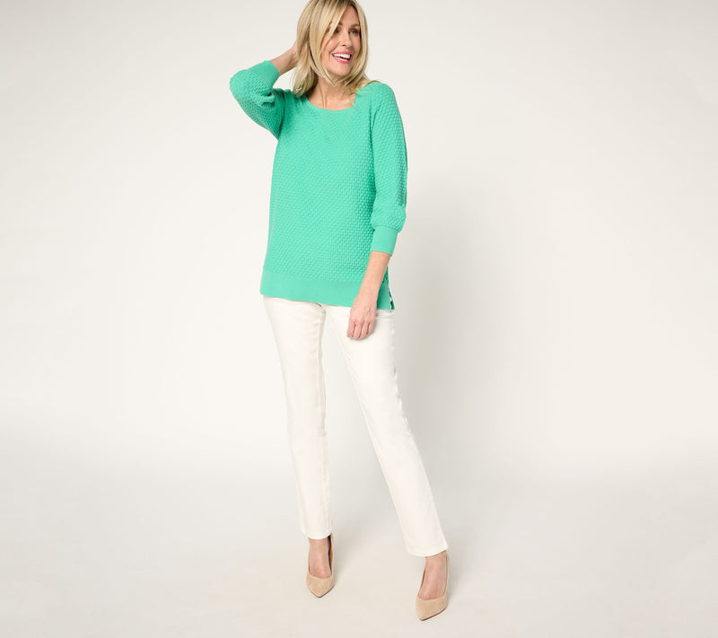 Belle by Kim Gravel Luxe Textured 3/4 Sleeve Sweater — View 15