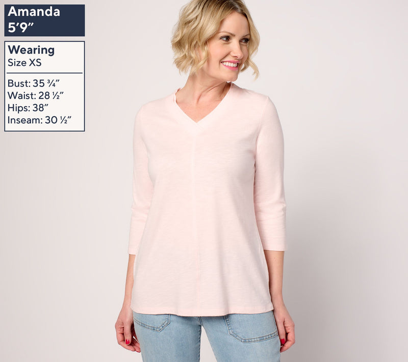 Belle by Kim Gravel TripleLuxe Linen V-Neck 3/4 Sleeve Top — View 3