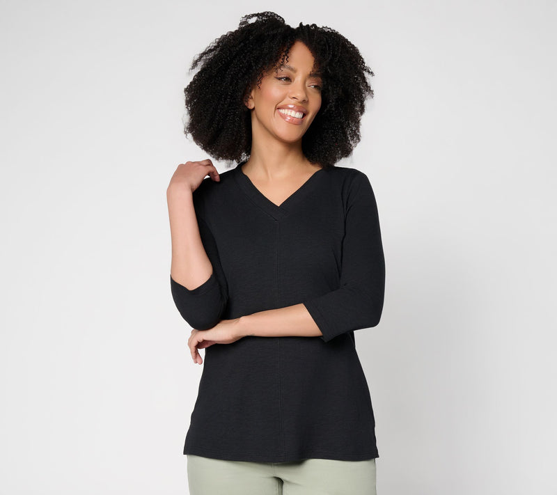Belle by Kim Gravel TripleLuxe Linen V-Neck 3/4 Sleeve Top — View 14
