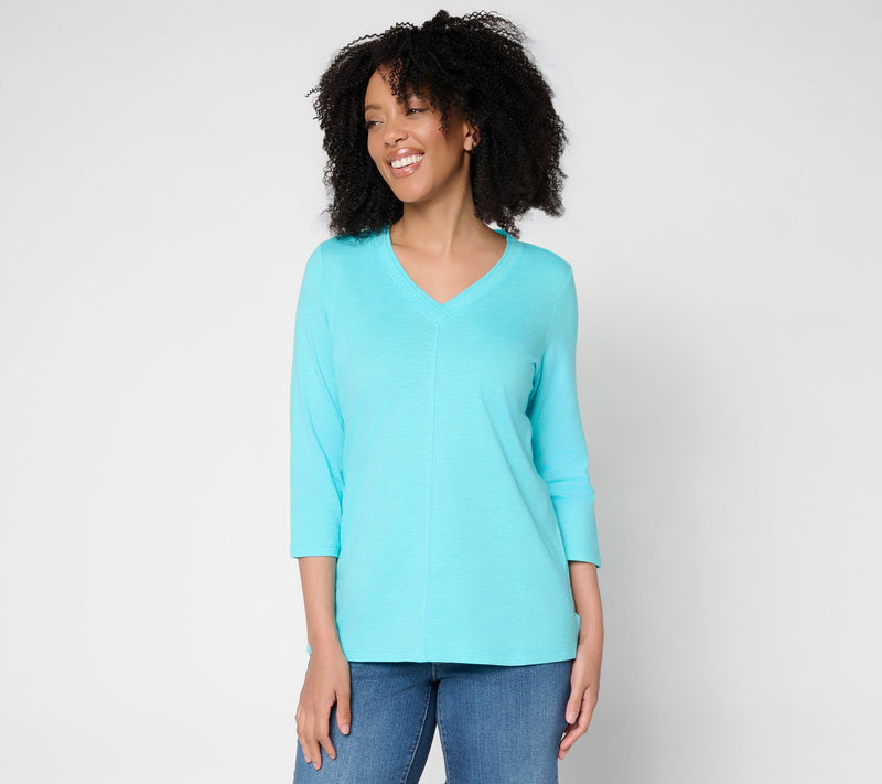 Belle by Kim Gravel TripleLuxe Linen V-Neck 3/4 Sleeve Top — View 16