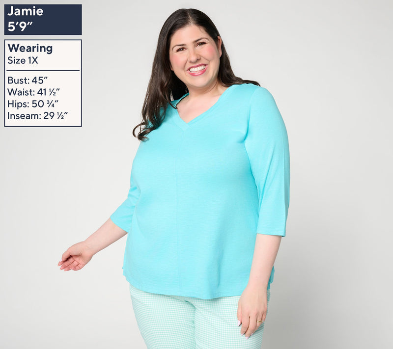 Belle by Kim Gravel TripleLuxe Linen V-Neck 3/4 Sleeve Top — View 2
