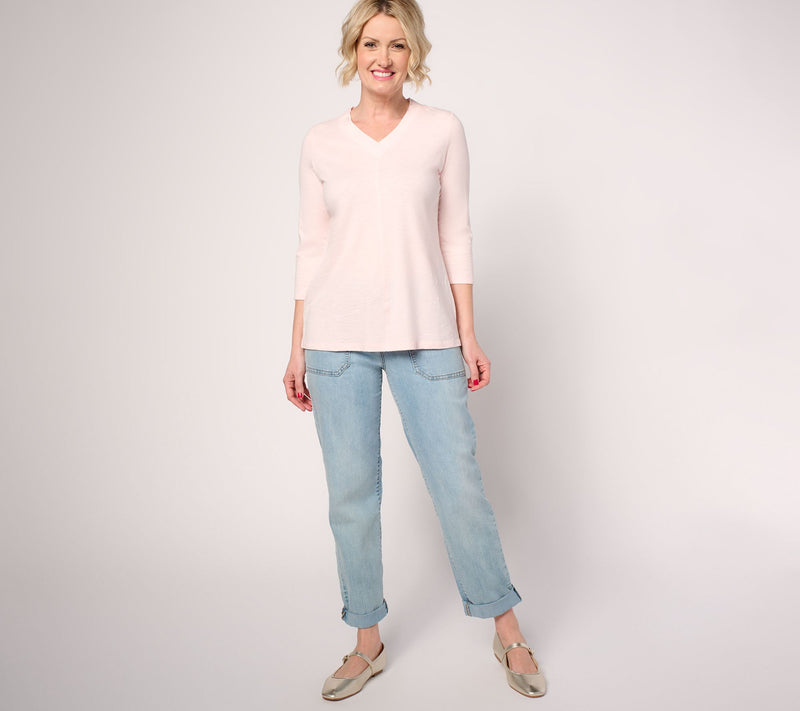 Belle by Kim Gravel TripleLuxe Linen V-Neck 3/4 Sleeve Top — View 5