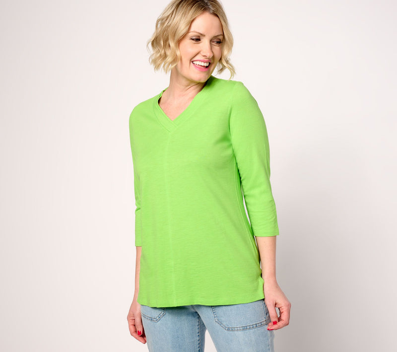 Belle by Kim Gravel TripleLuxe Linen V-Neck 3/4 Sleeve Top — View 17