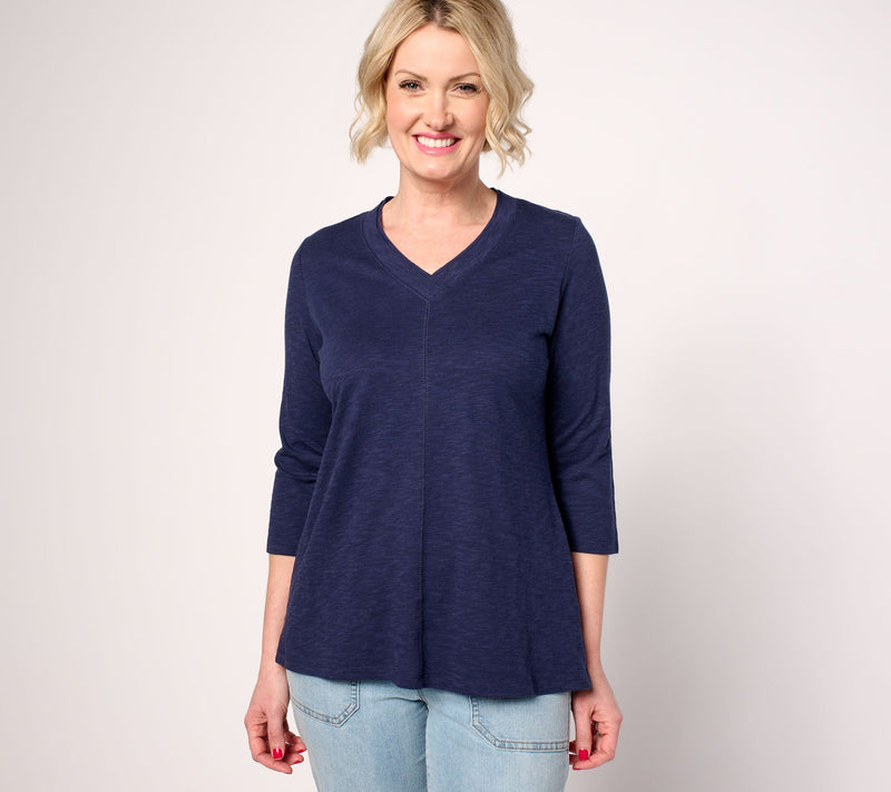 Belle by Kim Gravel TripleLuxe Linen V-Neck 3/4 Sleeve Top — View 18