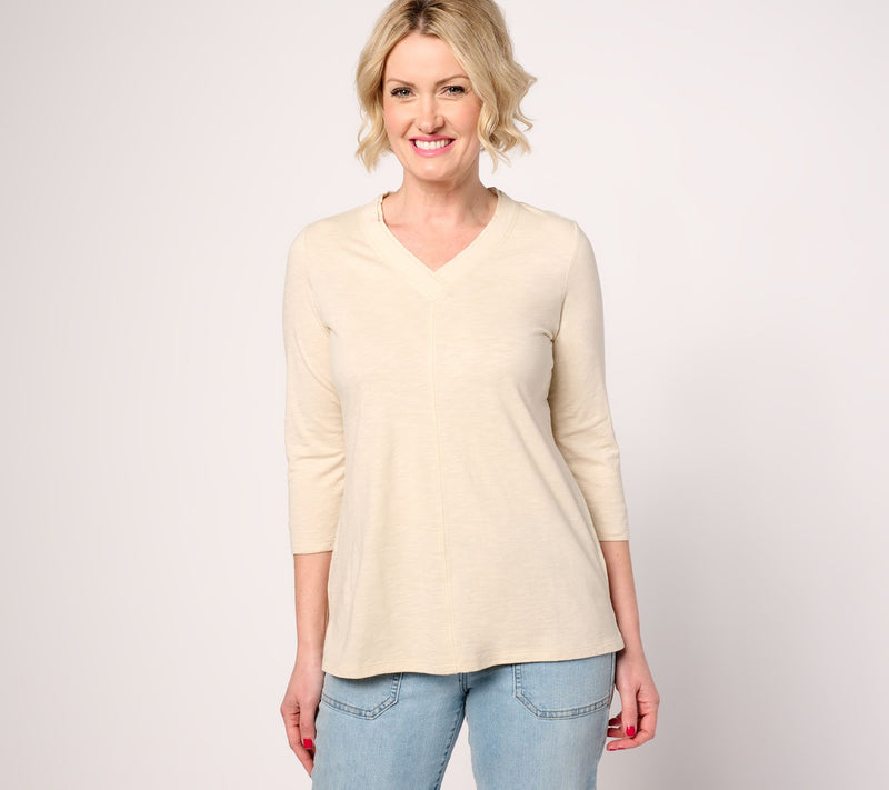 Belle by Kim Gravel TripleLuxe Linen V-Neck 3/4 Sleeve Top — View 20