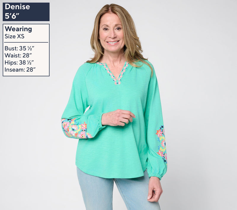 Belle by Kim Gravel Slub Knit Exotique Floral Embroidered Top — View 3