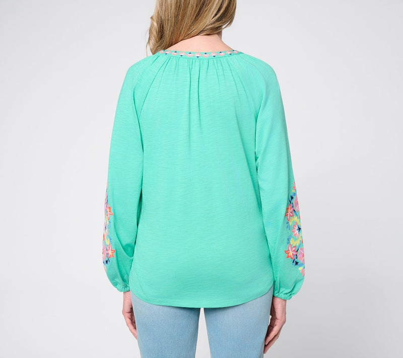 Belle by Kim Gravel Slub Knit Exotique Floral Embroidered Top — View 4