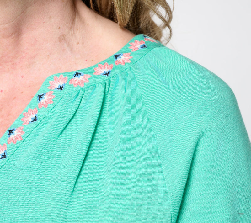Belle by Kim Gravel Slub Knit Exotique Floral Embroidered Top — View 6