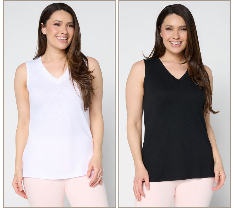 Belle by Kim Gravel Slub Knit Set of 2 V-Neck Tanks — View 14