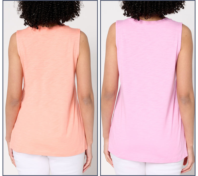 Belle by Kim Gravel Slub Knit Set of 2 V-Neck Tanks — View 4