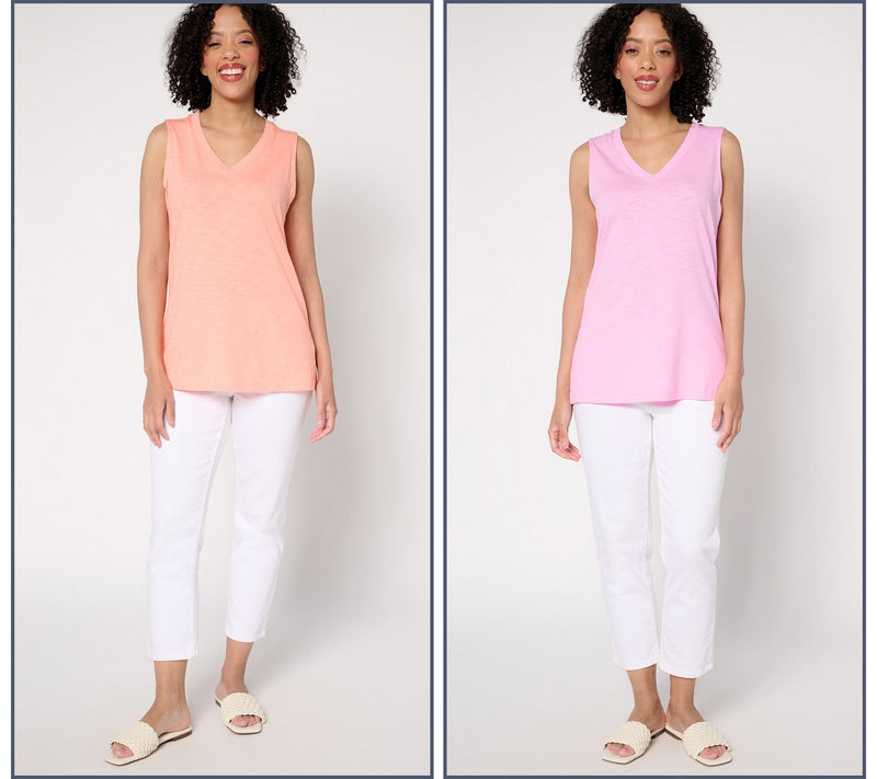 Belle by Kim Gravel Slub Knit Set of 2 V-Neck Tanks — View 5