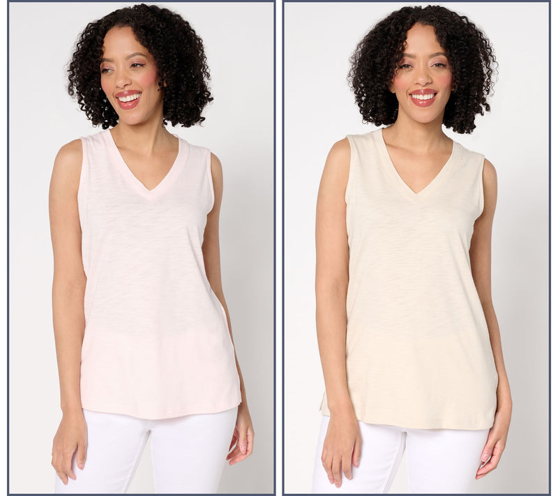 Belle by Kim Gravel Slub Knit Set of 2 V-Neck Tanks — View 16