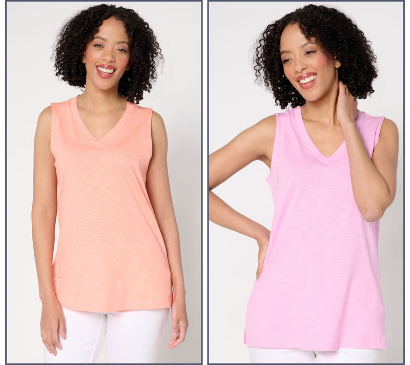 Belle by Kim Gravel Slub Knit Set of 2 V-Neck Tanks — View 17