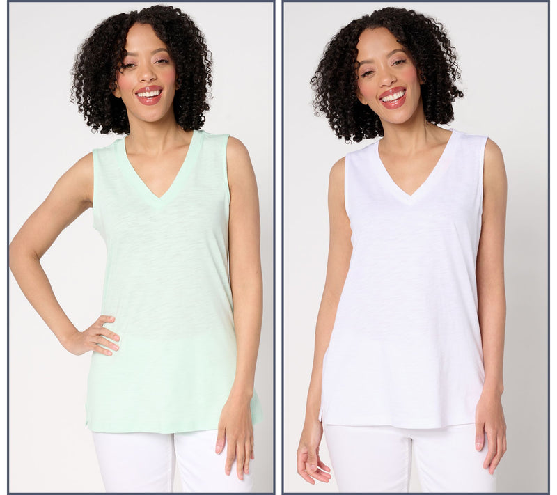 Belle by Kim Gravel Slub Knit Set of 2 V-Neck Tanks — View 18